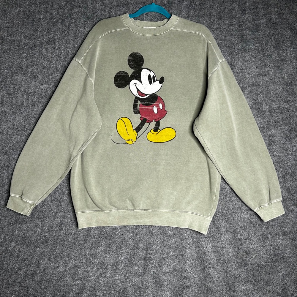 Vintage Walt Disney World Mickey Mouse Sweatshirt Mens Large Sage Green Graphic